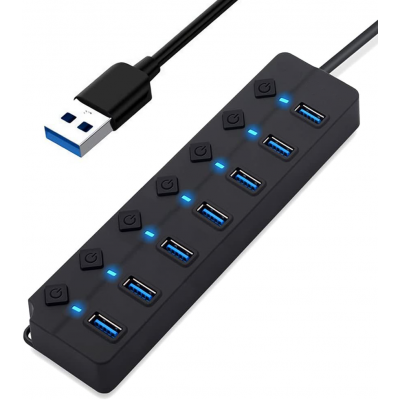 HUB USB 3.0 VERSION 7 PORTS + INTERRUPTEURS CHIPSET GL3510 / ZGH-C07